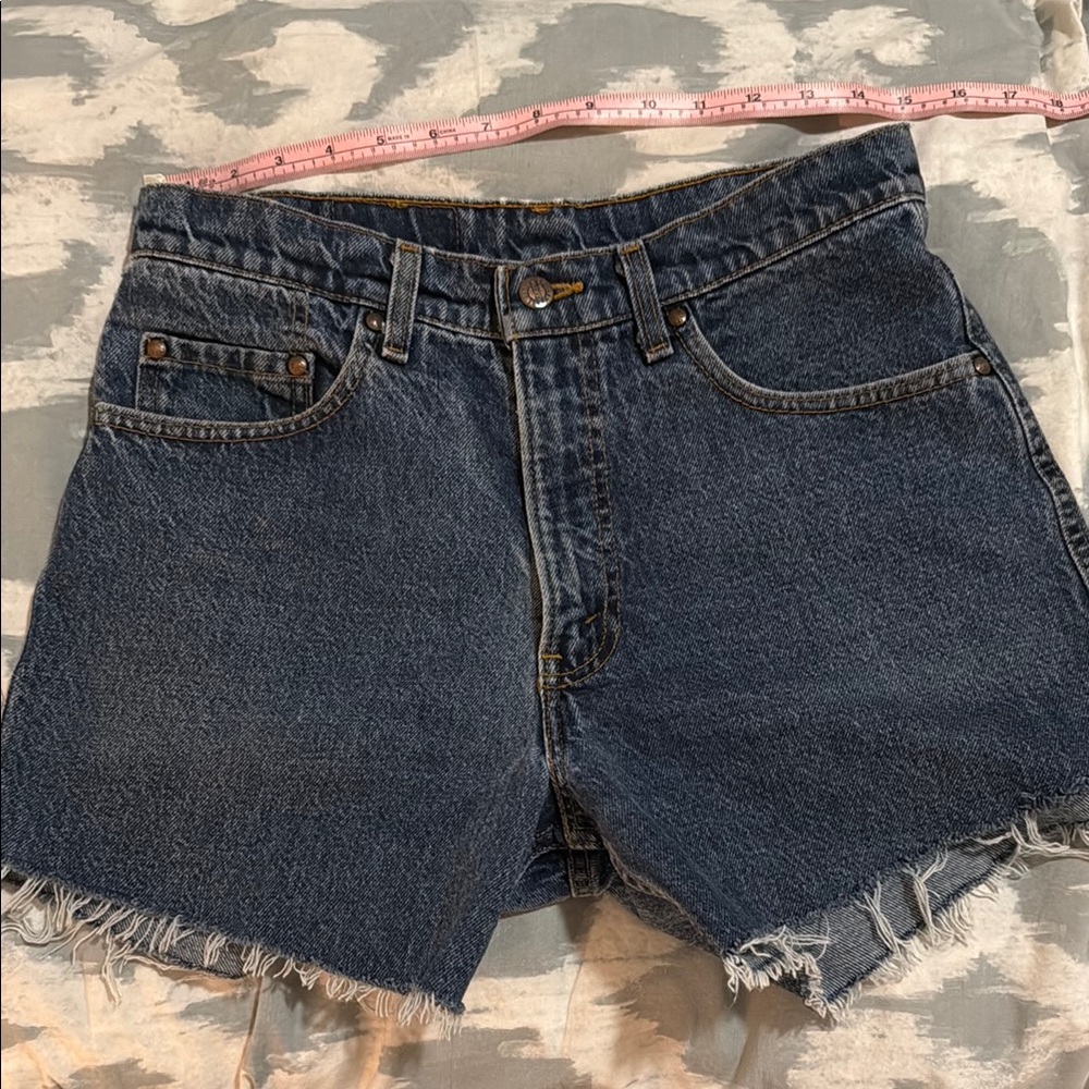 Blue Jean Shorts with Frayed Hem and Vintage Style-
